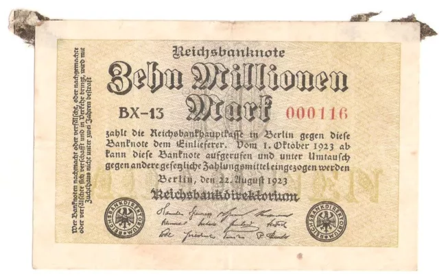 Deutsches Reich 10 Millionen Mark Banknote Geldschein 1923 Notgeld Kleber