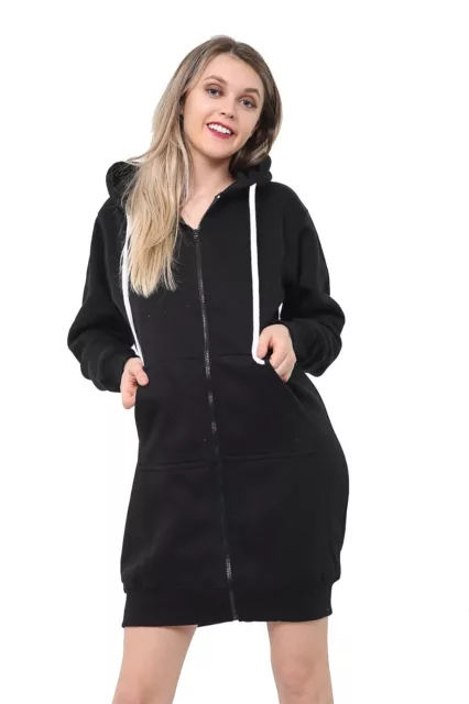 Women Ladies Long Hooded Hoodie Zip Up Pocket Jumper Fleece Coat Sweatshirt top 2