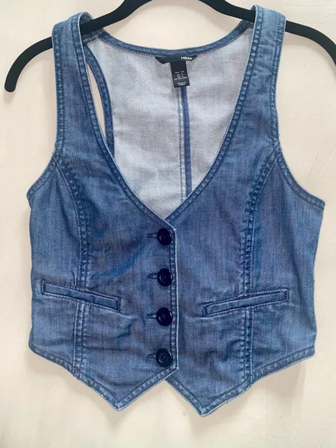 H&M Women's Sleeveless Blue Denim Vest Size 4 Good Condition