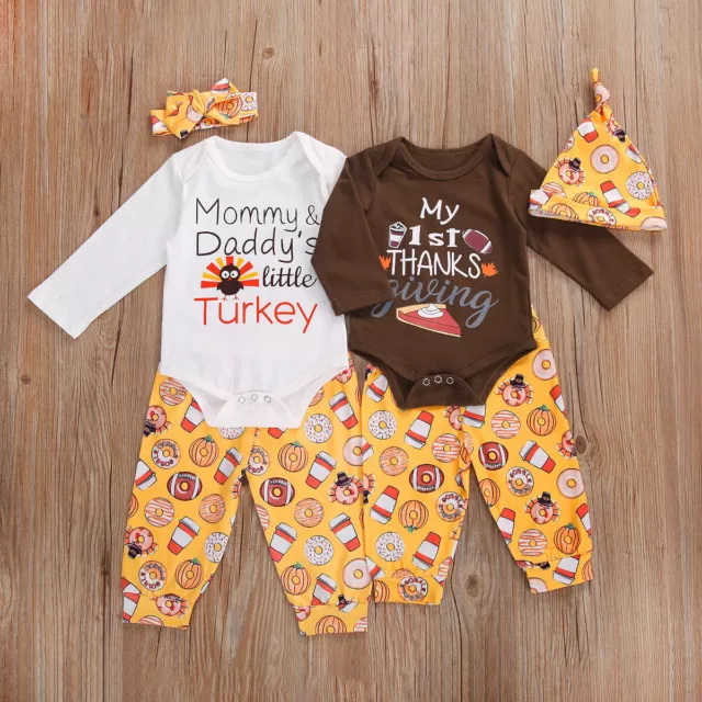 Thanksgiving Outfit Baby Girls Boys Newborn My First Turkey Day Romper Set