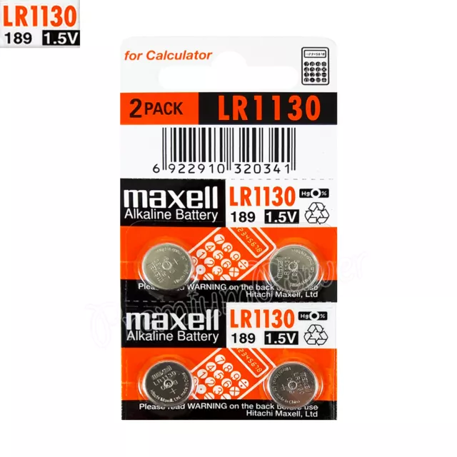 4 X Maxell Alkalisch LR1130 Batterien 1.5V LR54 189 389 SR1130SW AG10 Pack 2