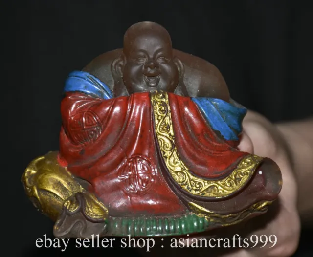 4.2" Alte chinesische farbige Glasur geschnitzte Buddhismus Maitreya Buddha