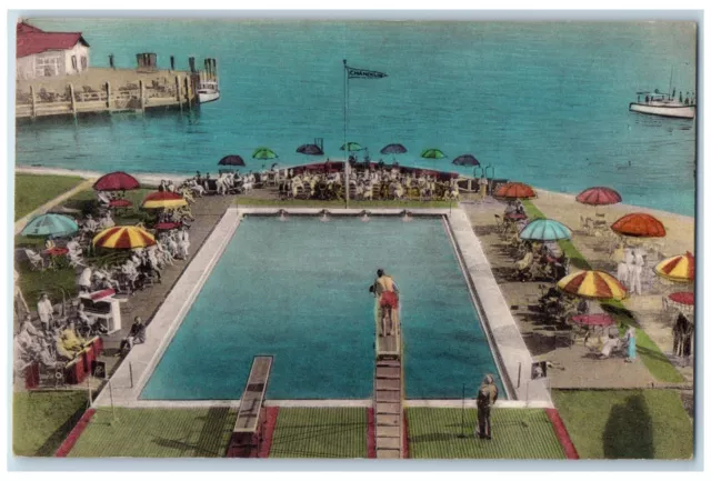 c1950's Swimming Pool Hotel Chamberlin Old Point Comfort VA Handcolored Postcard