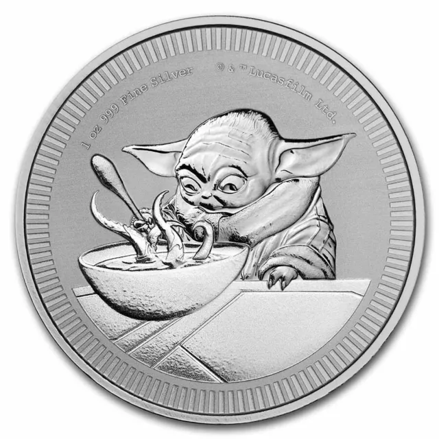 2022 Baby Yoda Grogu Star Wars 1 oz .999 Silver $2 coin eating soup Mandalorian