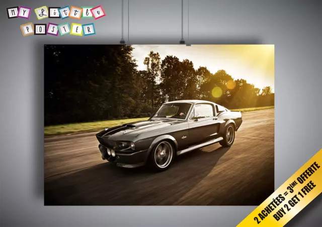 Poster Ford Mustang Shelby GT 500 Eleanor 1967 Sunset wall Art