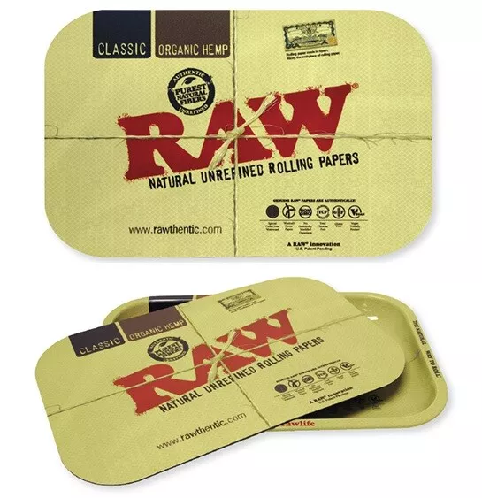 New! RAW Rolling Papers 11"x7" Cigarette Metal Rolling Tray with Magnetic Cover