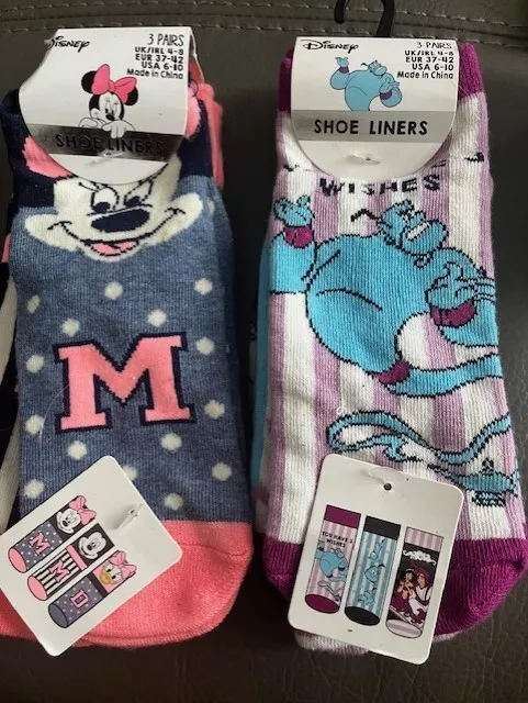 Primark Ladies Socks Disney Minnie Mickey Mouse Genie Aladdin 2 packs Trainer