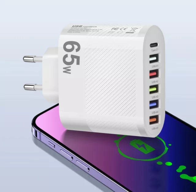 Chargeur Multimédia 65W 5 USB et 1 USB-C