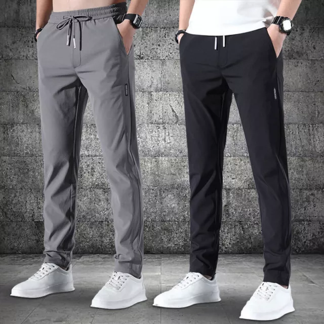 Summer Mens Ice Silk Breathable Loose Thin Casual Pants Quick Dry Sport Trouser