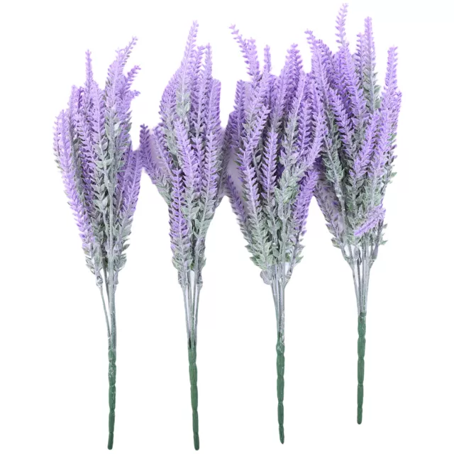 Künstliche Lavendel Blumen beflockter Kunststoff  Bündel Kunstpflanzen 4 Stück