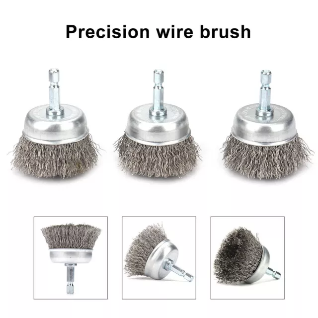 2 Inch Wire Wheel Cup Brush Set Coarse Crimped Stainless Steel Shank Drill 3pcs