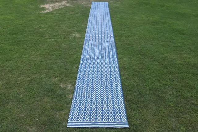 Handmade Cotton Blue Dhurries Runner Area Rugs Living Room Kilim Garden Yoga Mat