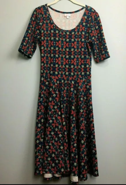 LuLaRoe Women's Nicole Dress Geo Textured Scoop Neck Half Sleeves Size Medium