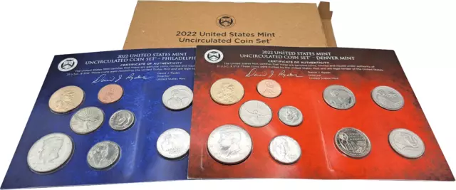 USA KMS 2022 Philadelphia Denver Mint uncirculated Coin Set  2x2,91 Dollarn st