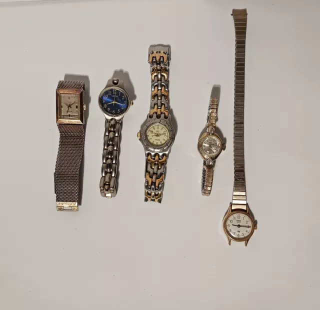 Lot of Vintage Ladies Watches For Parts/Repair Bulova, Lorus, Jean Cardot, Timex