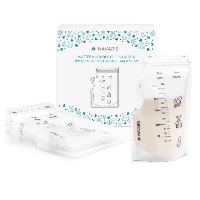 Navaris Set de 50x bolsa de leche materna de 250 ML para congelar y almacenar