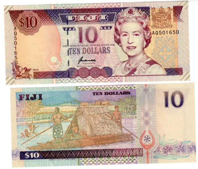 FIJI FIDJI Billet 10 Dollars 2002 P106 QEII REINE ELISABETH QUEEN KIKAU UNC NEUF