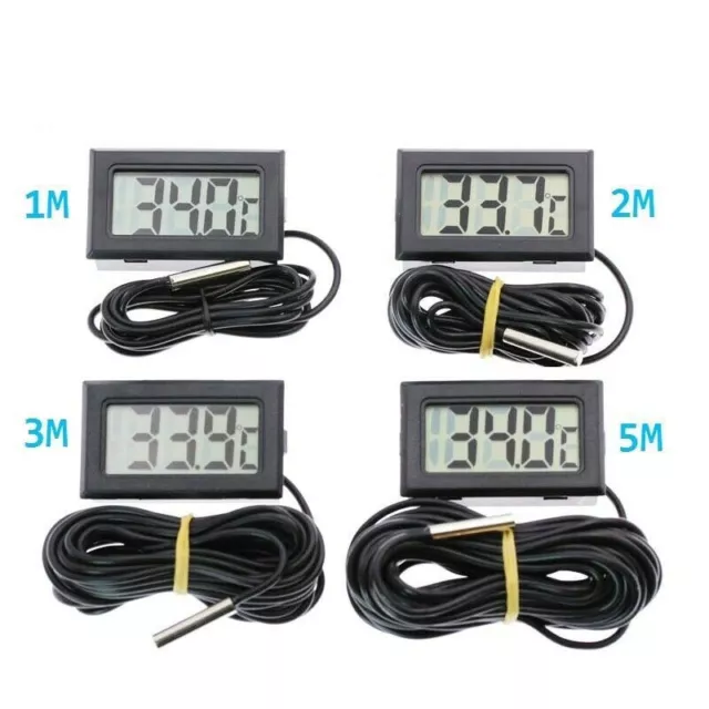 mini Thermometer Temperatur Anzeige digital mit Fühler 1m - 5m Kabel schwarz