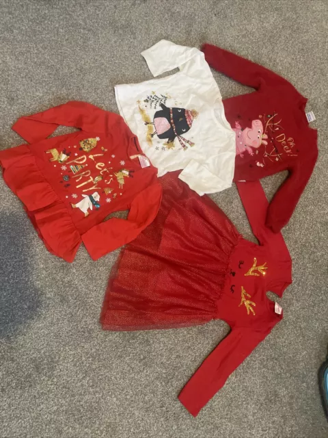 Baby Toddler Girls Christmas Outfit Tops Red Reindeer Penguin Peppa Age 1-2 Xmas