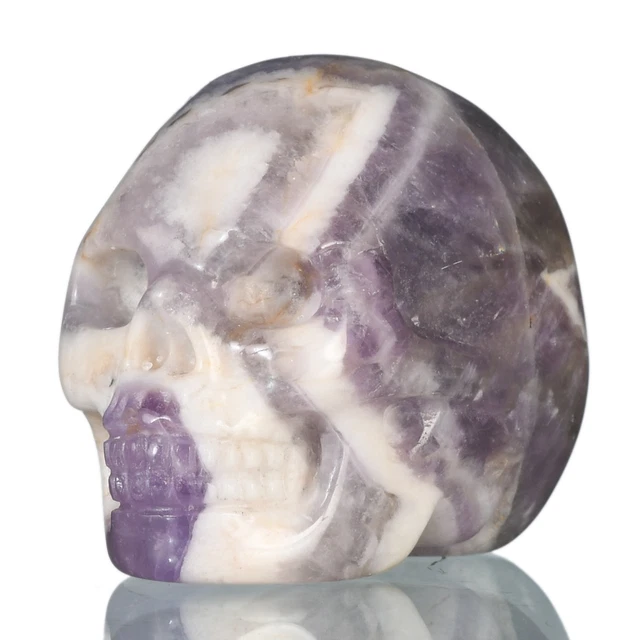 Calavera de cristal natural Chevron tallada a mano de 1,54" curación de Reiki #36G30