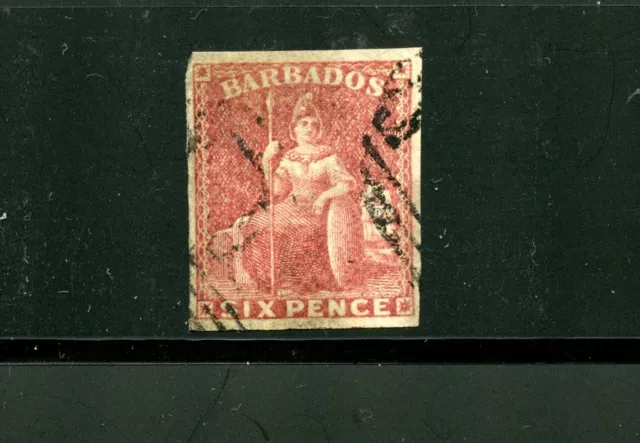 Barbados #8 (B647) Britannia (6 pence) rose red, Used, F-VF, CV$140.00