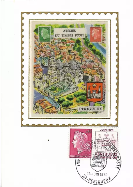 carte FDC 1 er jour soie timbre France 1970 Atelier du timbre PERIGUEUX 24