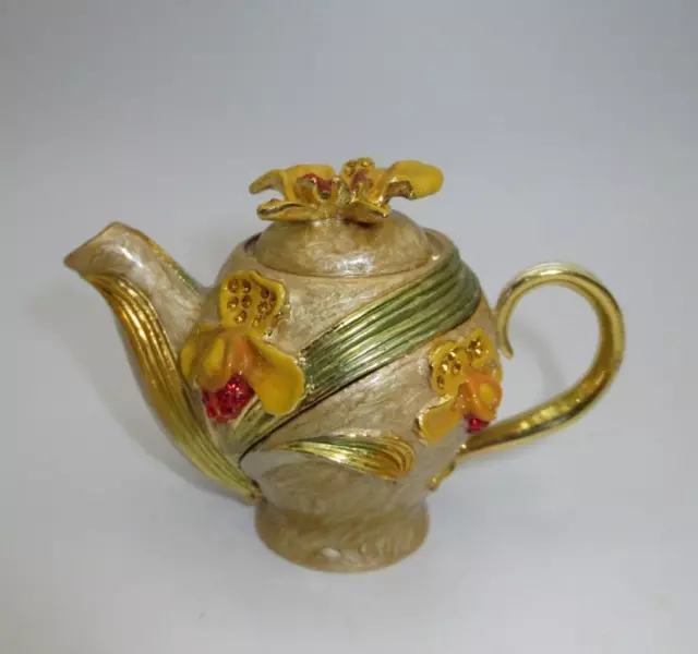 19th WORLD ORCHID CONFERENCE MIAMI 2008 ENAMEL KEEPSAKE "TEAPOT" TRINKET BOX