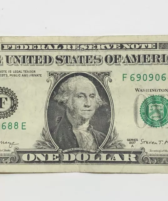NEAR FLIPPER FANCY Serial Number One Dollar Bill F69090688E FW Print $4 ...
