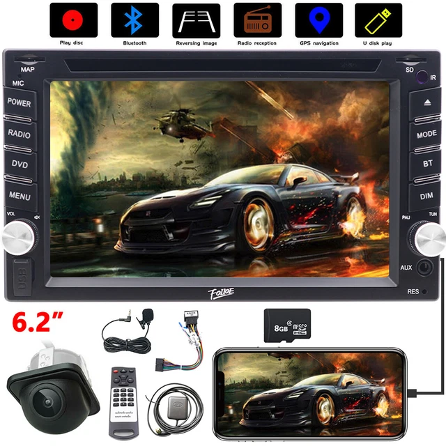 Camera GPS SAT NAIGATION 6.2" Double 2Din Car DVD CD Stereo Radio Head Unit SWC