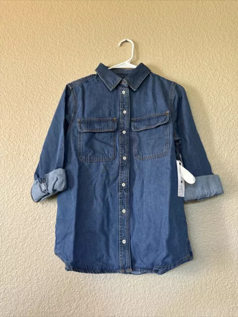 Treasure and Bond Denim Dark Blue Button down top/Shacket Size XS A120