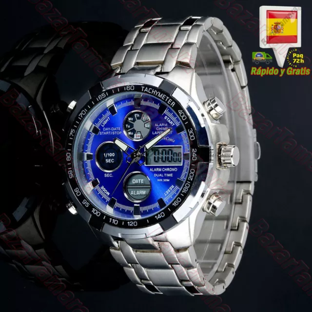 Reloj Para Hombre Relojes De Cuarzo Reloj Militar Deportivo LED Azul