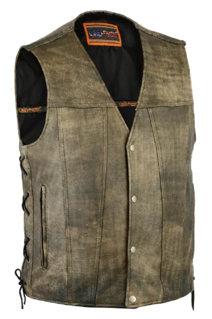Men's Motorcycle Brown Leather Vest Conceal Pockets Close-Out Sale - Ma24