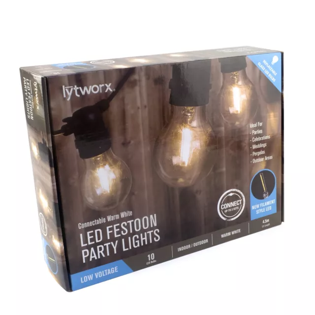 LYTWORX FESTOON PARTY LIGHTS Warm White LED Connectable 10PC 4.5