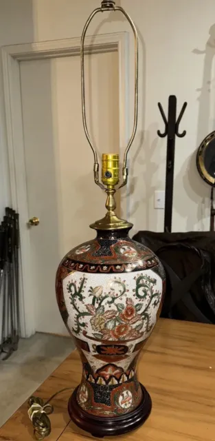 Beautiful Japanese Or Chinese Champleve' Cloisonne vase lamp Wood Base