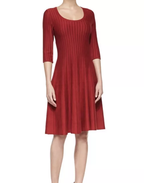 Nic+Zoe Twirl Fit & Flare Vertical Knit Sweater Dress Red Petite M 2