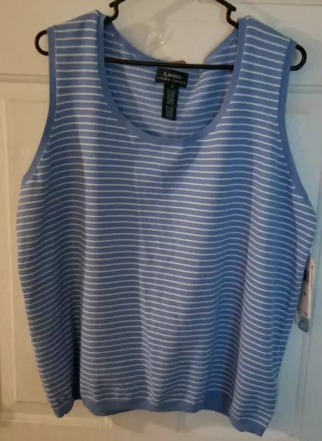 Lauren Ralph Lauren Sweater Sleeveless Womens 3 XL Striped Blue White Knit NWT