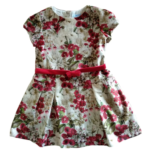 Abito vestito inverno bambina tg 4 anni in velluto fiorato rosso dorato Mayoral