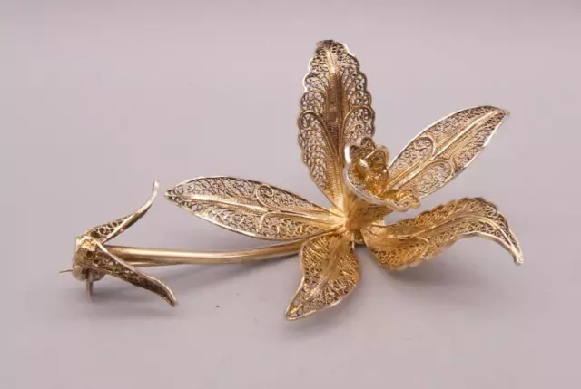 Brosche Spange Silber 835 filligrane vergoldete wunderschöne antike Blume