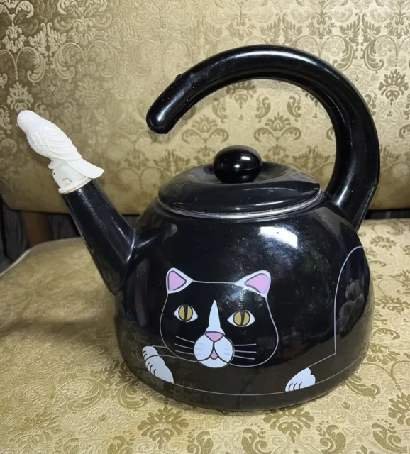 Vintage 1980's Kamenstein White Cat Tea Kettle Teapot w/o Whistle cat kitty