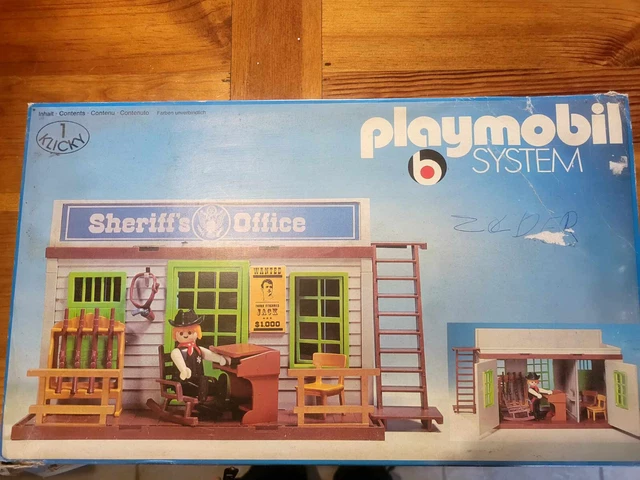 PLAYMOBIL (B3383) WESTERN - Pancarte Affiche Blanche Bureau Sheriff 3423 Jaunie EUR 4,50 - FR