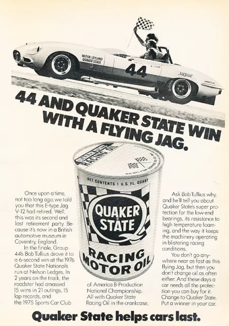 1977 Jaguar XKE Quaker State Race Original Advertisement Car Print Ad J503