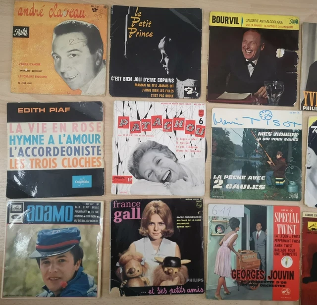 LOT 15 DISQUES 45 tours EP pop rock FRANCE PIAF MONTANT BOURVIL ADAMO ...