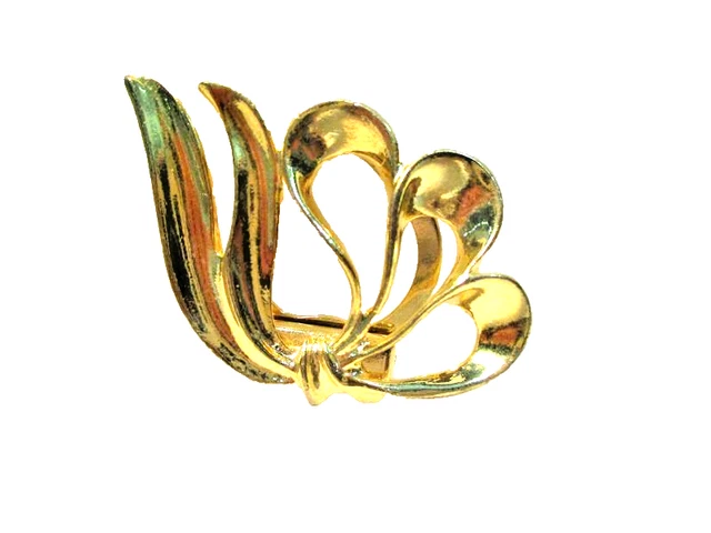 Très Jolie Broche Vintage En Métal Doré - Pince à Foulard - Occasion - Fabriquée En France