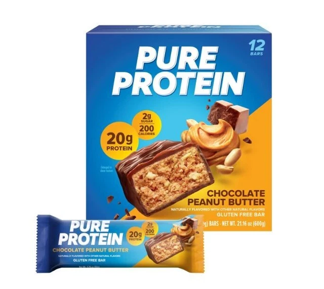 PURE PROTEIN BARS, Chocolate Peanut Butter, 20g Protein, 1.76 oz, 12 Ct