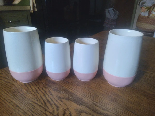 4 Vtg Bopp-Decker Plastic Vacron Vacuum Tumblers Cups 7 & 12 Oz. Pink & White 4 Vtg Bopp-Decker Plastic Vacron Vacuum Tumblers Cups 7 & 12 Oz. Pink & White