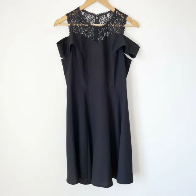 Rebecca Taylor Susan Cold Shoulder Lace Black Dress Size 8 Mini Fit & Flare