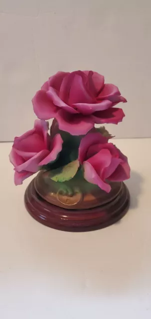 5.5 Inch Capodimonte Three Violet Roses On Round Pedestal