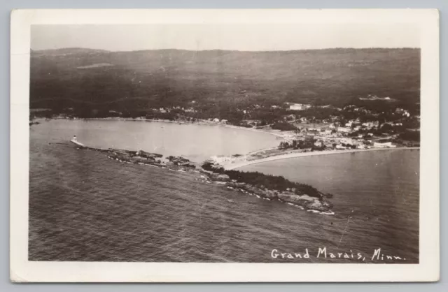 Grand Marais Minnesota~Aerial View~North Shore Lake Superior Harbor~RPPC