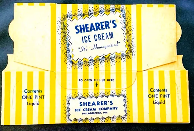1946 Shearer's Ice Cream Philadelphia Pennsylvania Vintage UNUSED NOS Carton Box