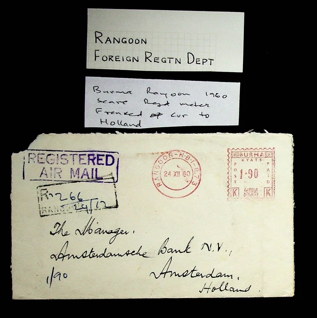 Burma 1960 Meter Frankierte Regd Luftpost Abdeckung Von Rangoon Sich Amsterdam